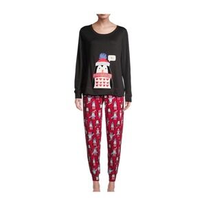 Secret Treasures Women's Pajama Set Long Sleeve Scoop Graphic Top & Pants, Small